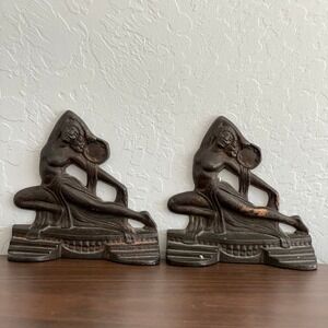 Vintage Antique 1926 Art Deco Tambourine Dancer Cast Iron‎ Book Ends Rare